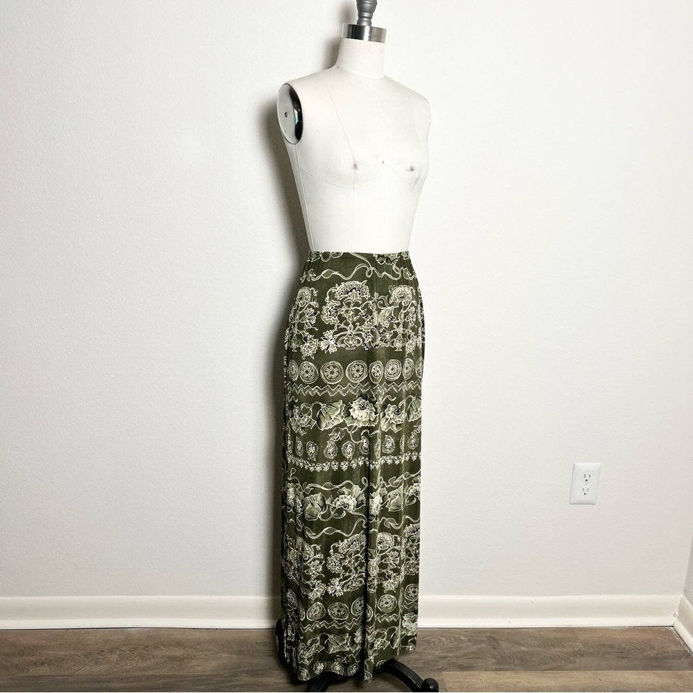 Vintage‎ Green Boho Festival Witchy  Floral Woodland Maxi Skirt Size Small